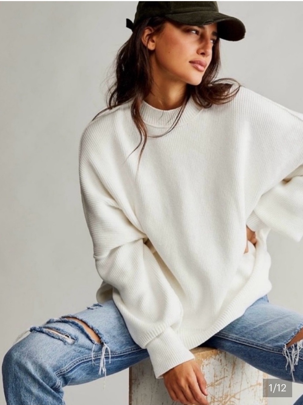 Free People Easy Street Mockneck Oversized Sweater in White